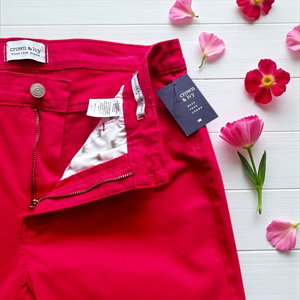 Crown & Ivy Women's Bold Pink High-Rise Crop Skinny‎ Jeans - Picture 2 of 7